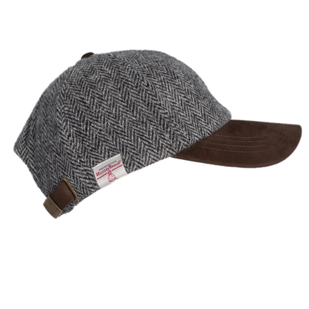 English Wool Tweed Baseball Cap with Leather Peak - Brown - Hills Hats